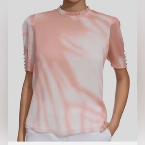 Calvin Klein Women’s Tie-Dye Pleated Collar Puff-Sleeve Blouse